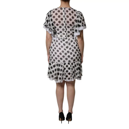 Dolce & Gabbana White Polka Dotted Silk Blend A-line Dress