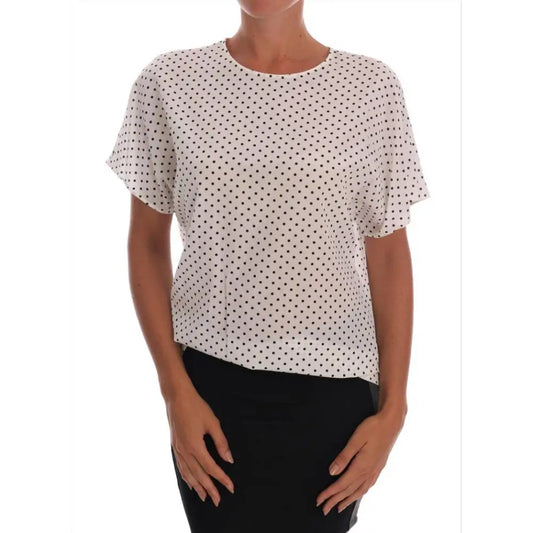 Dolce & Gabbana White Polka Dotted Silk T-shirt Top