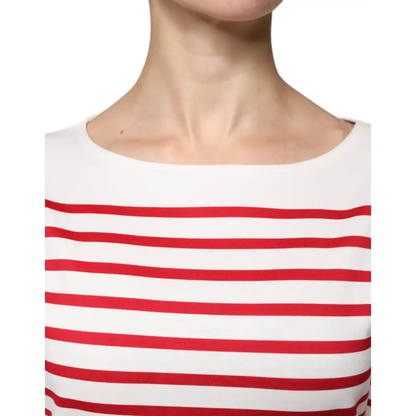 Dolce & Gabbana hvid rød stribet bomuldstrøje, outlet mærkevarer 100% originale