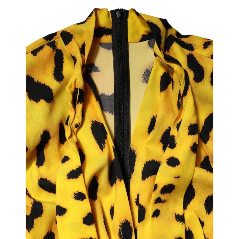 Dolce & Gabbana Yellow Leopard Long Sleeves Jumpsuit Dress