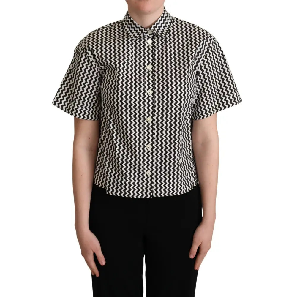 Dolce & Gabbana zigzag elegance sort kortærmet skjorte i sort-hvid zigzag mønster