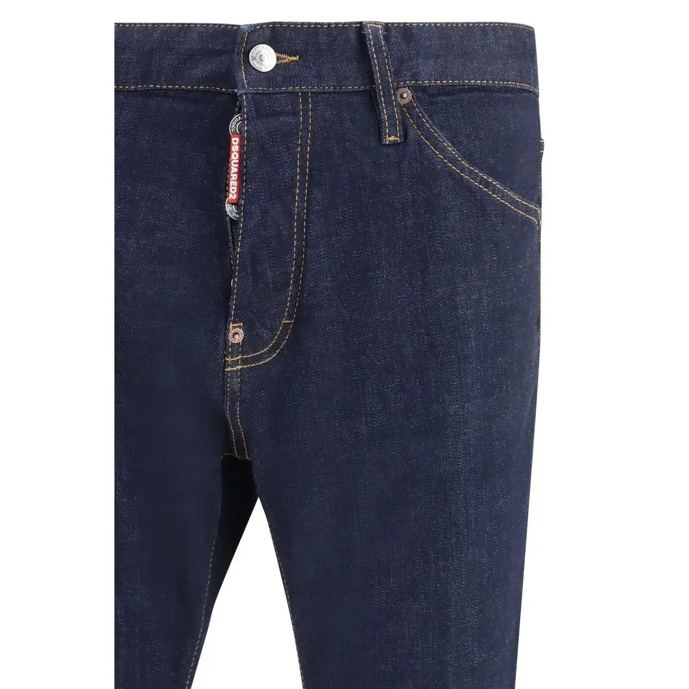Dsquared² blå denim jeans med gul syning og rød tag, 100% originale brands