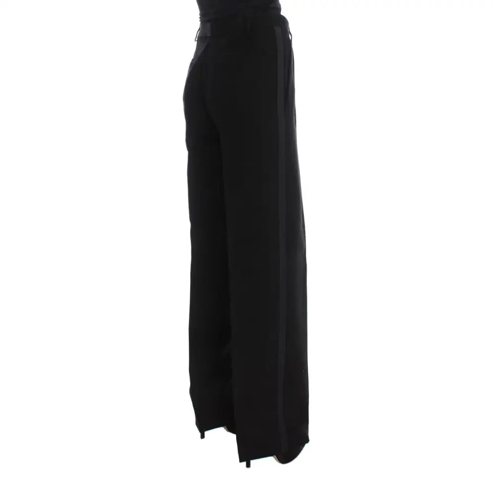 Ermanno Scervino Black Striped Cotton Blend Wide Legs Pants