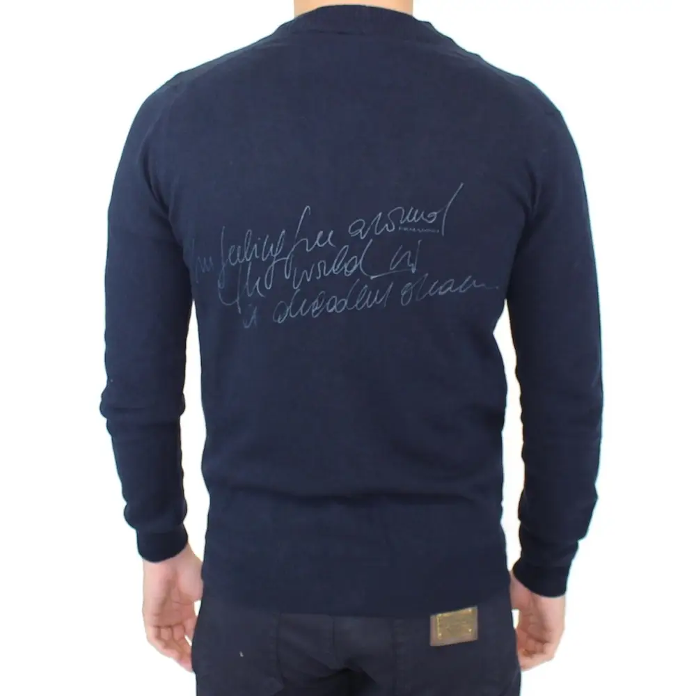 Ermanno Scervino cashmere cardigan i mørkeblå med broderet script