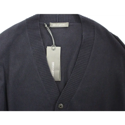 Ermanno Scervino cashmere cardigan i mørk marineblå rib-strik med V-hals