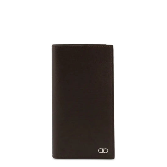 Mørk brun læderpung Ferragamo 660991 med logo, outlet mærkevarer