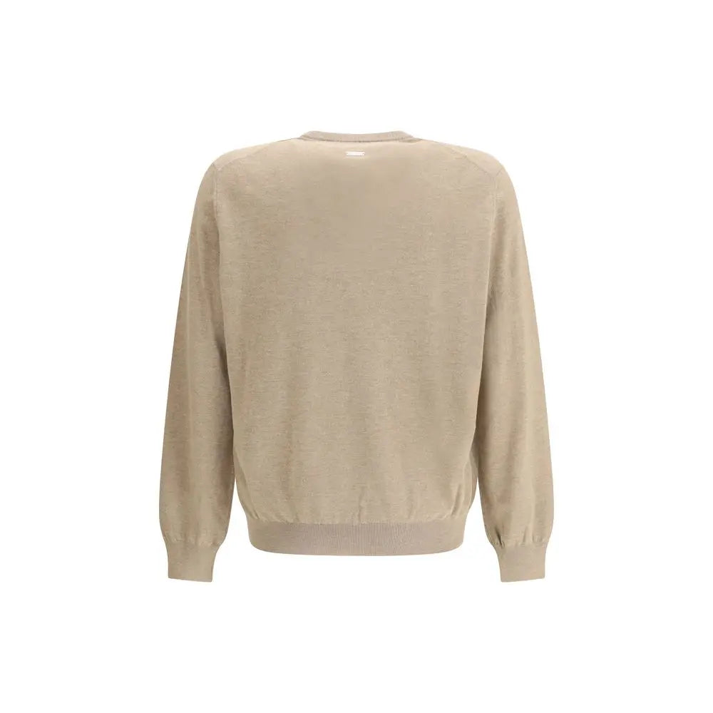 Ferragamo beige fleece wool sweatshirt med ribbede manchetter og kant
