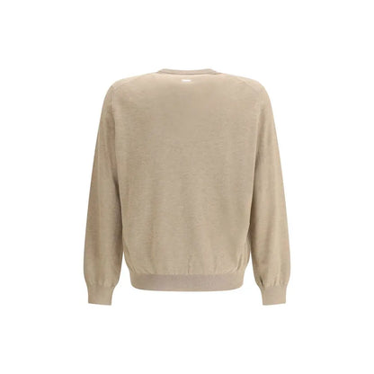 Ferragamo beige fleece wool sweatshirt med ribbede manchetter og kant