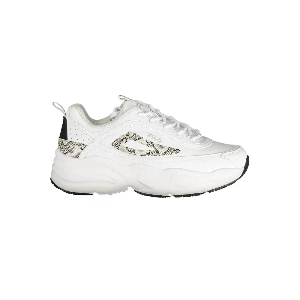 Hvid Fila polyester atletisk sneaker med chunky sål og slangeskind