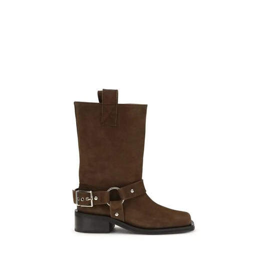 Ganni brun kalveskind Bos Taurus snørebåndsstøvler med sølvspænde