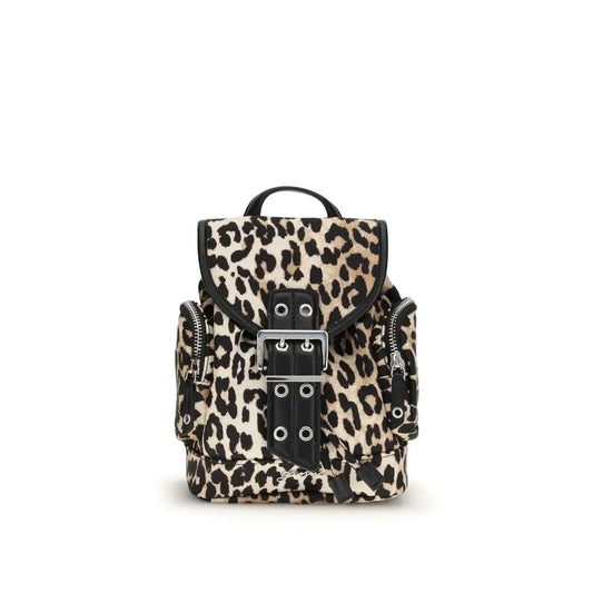 Ganni multicolor recycled polyamide backpack med leopardmønster