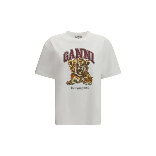 Ganni white cotton t-shirt med tigerunge grafik