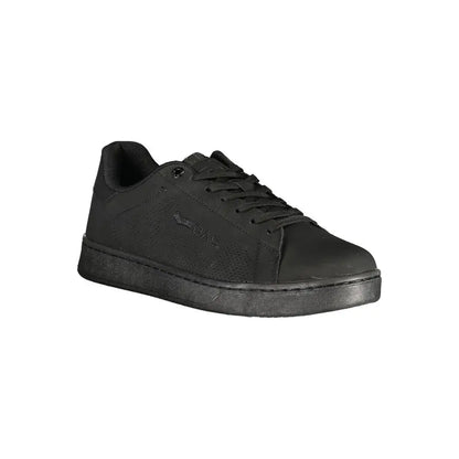 Gas black polyurethane herresneaker i sort læder med mat finish og perforeret detalje