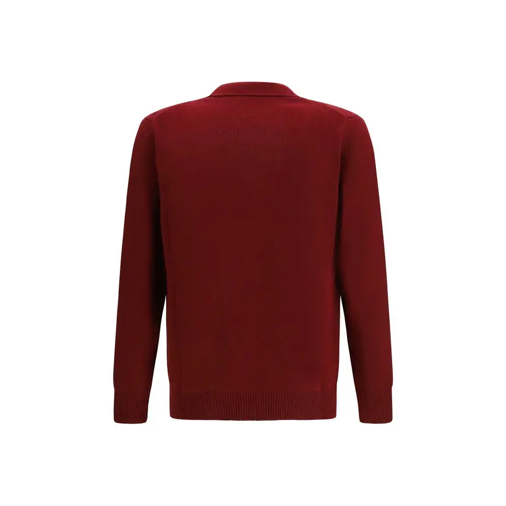 Gucci Bordeaux uld cardigan i dyb bourgogne med krave og ribbet manchetter
