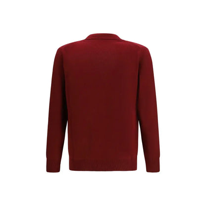 Gucci Bordeaux uld cardigan i dyb bourgogne med krave og ribbet manchetter