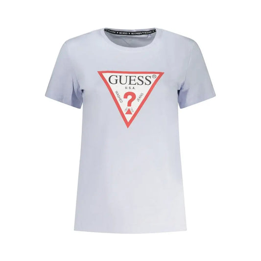 Guess jeans azzurro cotton womens t-shirt with red triangular logo and washed print