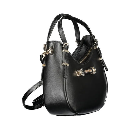 Guess jeans black polyethylen taske med sort læder og guld hardware