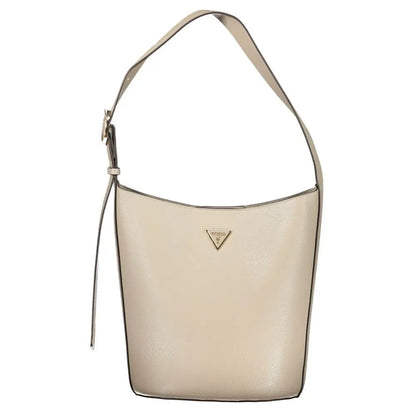 Guess Jeans Grigio Poliuretano beige textured leather bucket bag with silver triangular logo