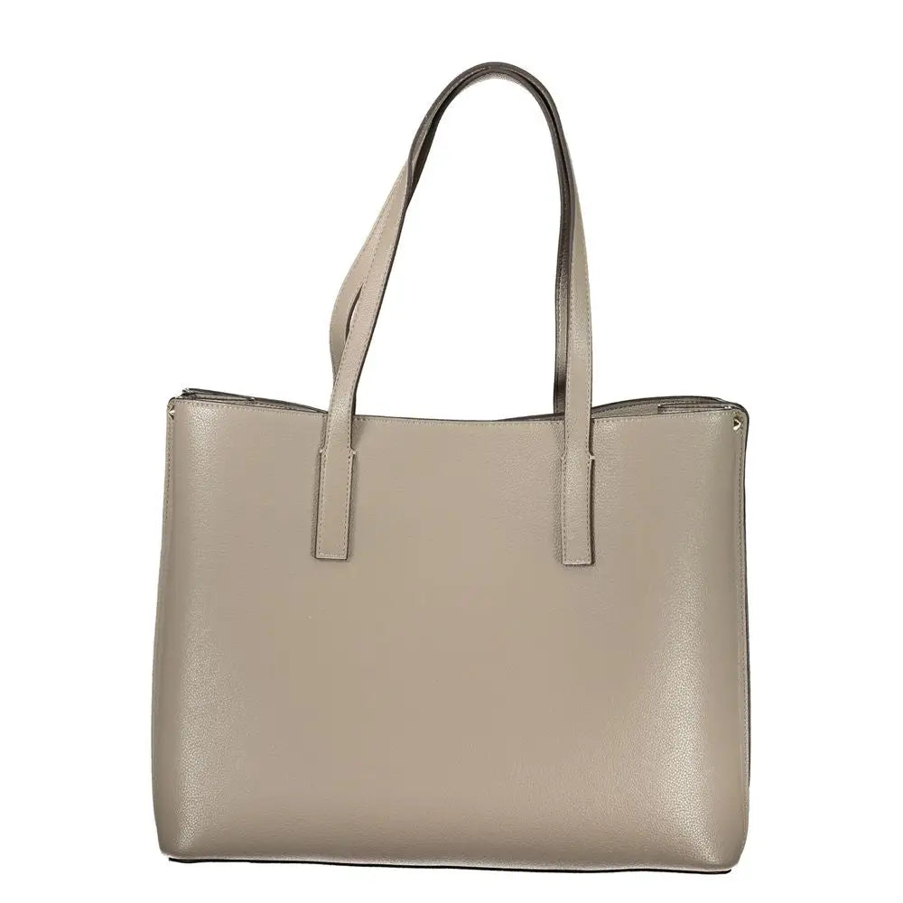 Guess jeans grigio poliuretano beige textured leather tote bag with matching handles
