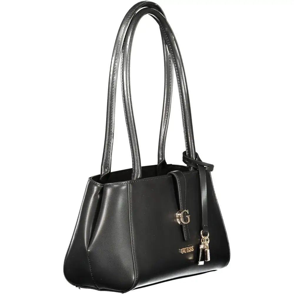 Guess jeans nero poliuretano donna shoulder bag in black glossy leather with gold hardware