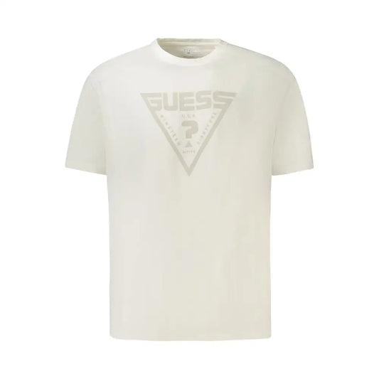 Guess jeans hvid bomulds t-shirt med creamfarvet design og subtilt logo
