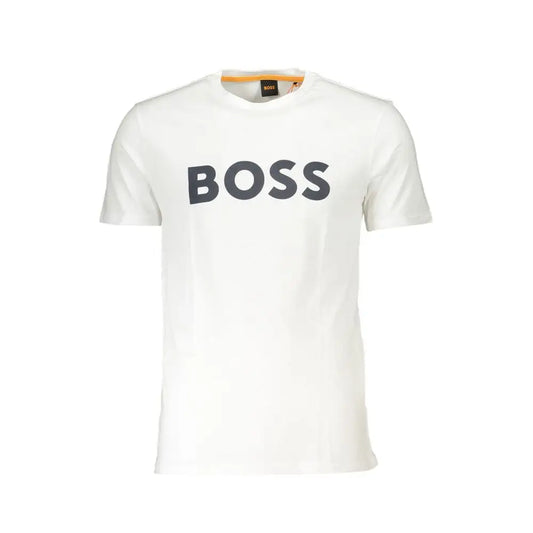Hugo Boss white cotton herret-shirt med sort Boss-tryk
