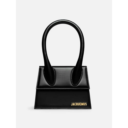 Sort jacquemus sort læder le chiquito moyen taske med guld branding