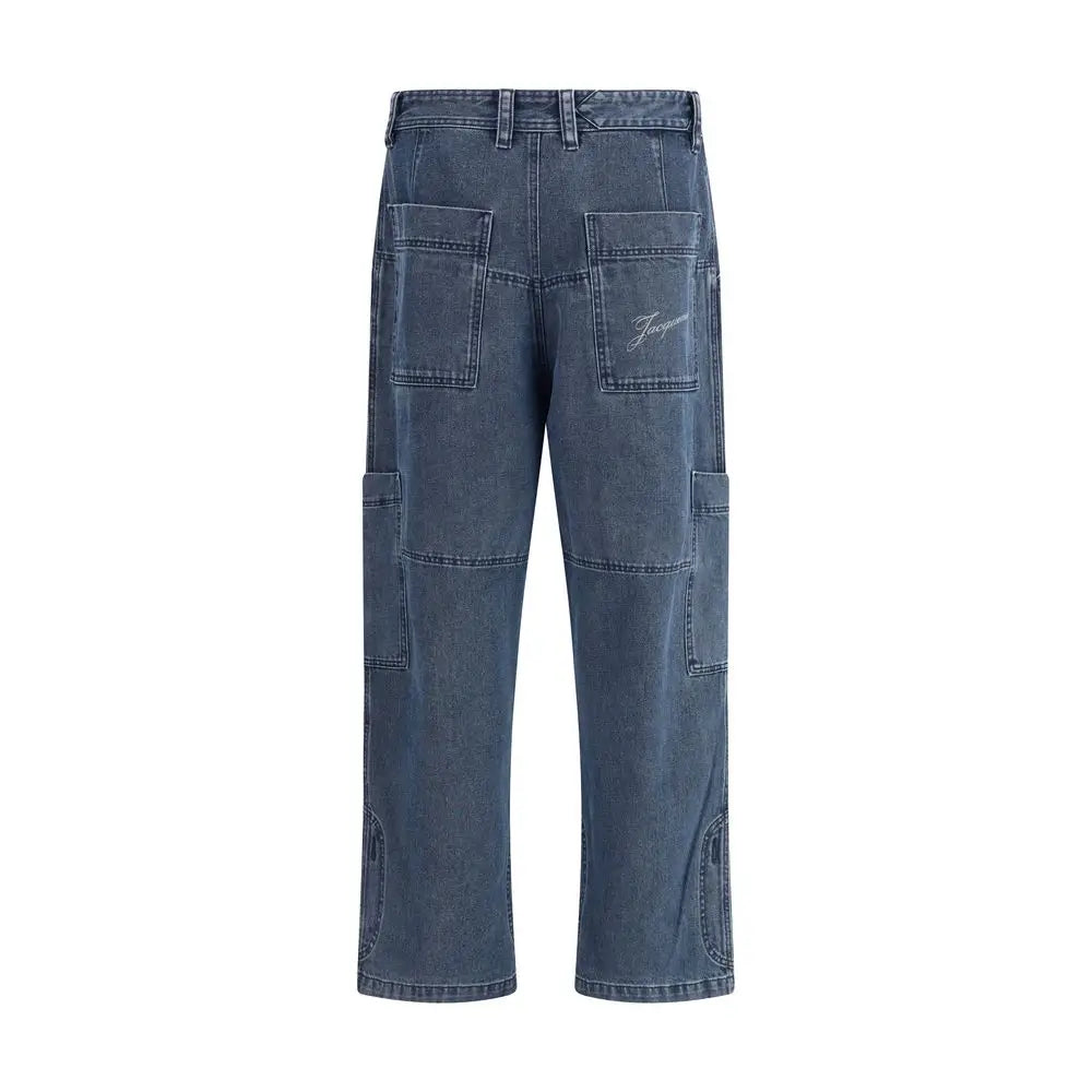 Jacquemus blue cotton jeans denim med flere lommer og logo