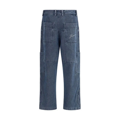 Jacquemus blue cotton jeans denim med flere lommer og logo