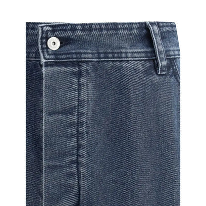 Mørkeblå Jacquemus blue cotton jeans med hvid knap i taljen