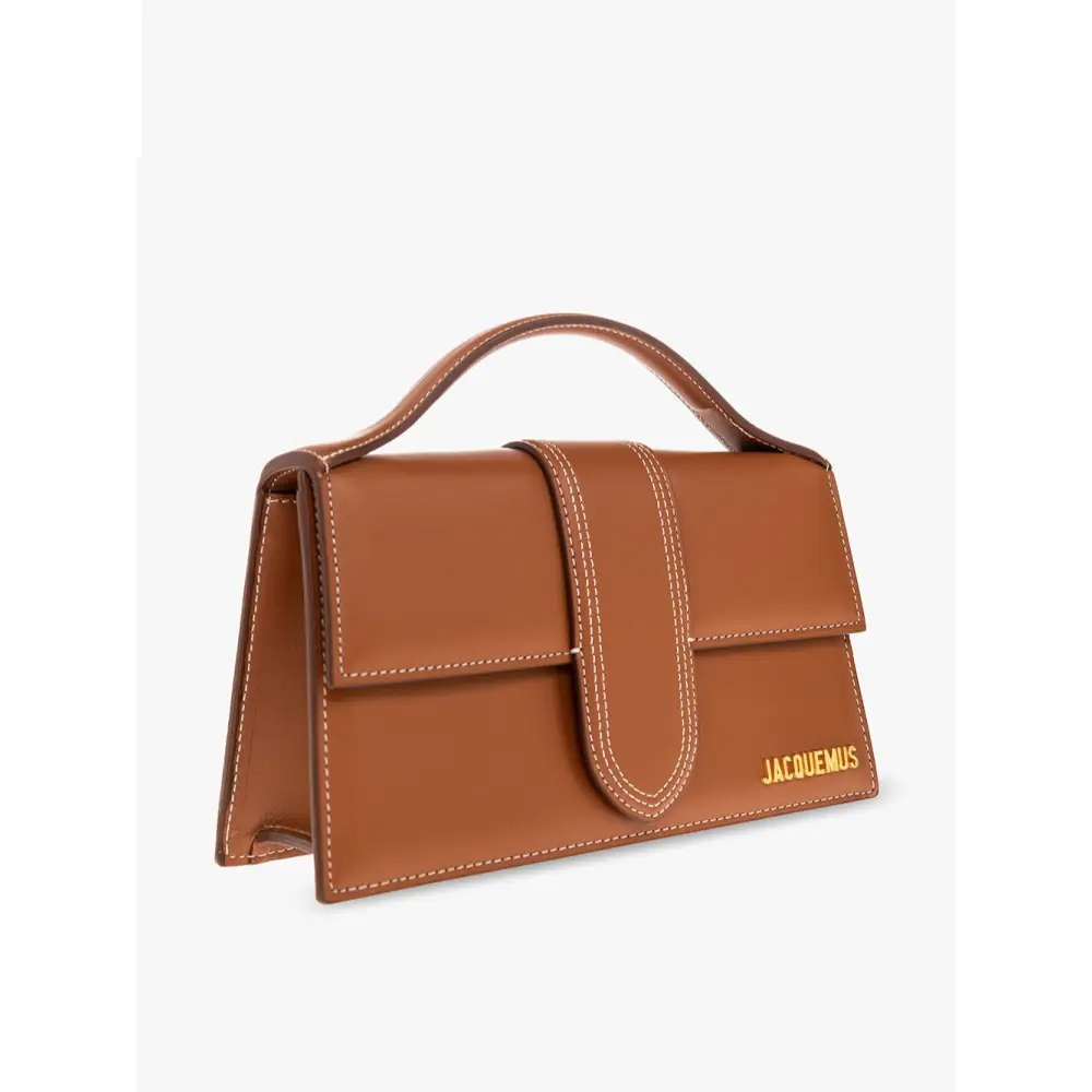 Jacquemus light brown Le Grand Bambino tan læder taske med guld syning