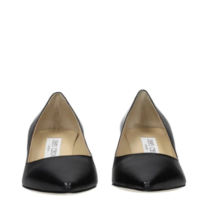 Jimmy Choo black leather pointed-toe mid heel pumps