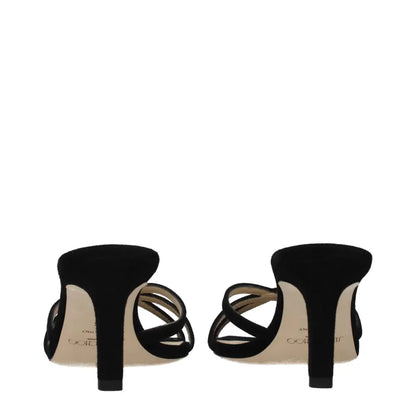 Jimmy choo black leather strappy mules med minimalist design og lav hæl