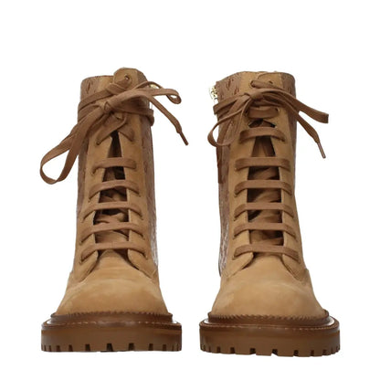 Jimmy choos brune tan suede lace-up combat boots med chunky gummisål