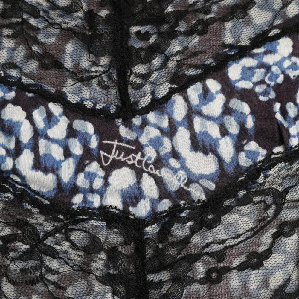 Just Cavalli Blue Floral Lace Long Sleeves Top Underwear Blouse