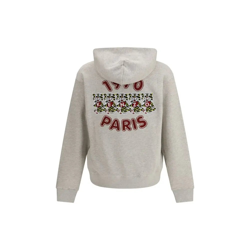 Grå Kenzo hoodie med 1970 Paris tiger-motiv, 100% originale brands