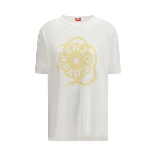 Kenzo white cotton t-shirt med gul blomst-logo