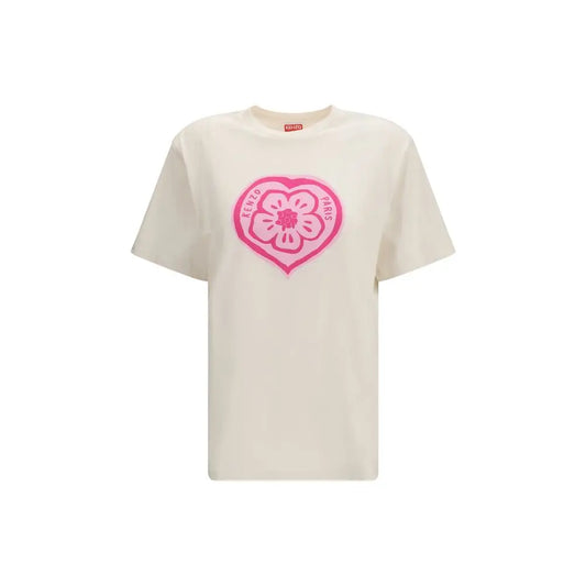 Kenzo hvide bomulds t-shirt med pinkt hjerteblomst-motiv