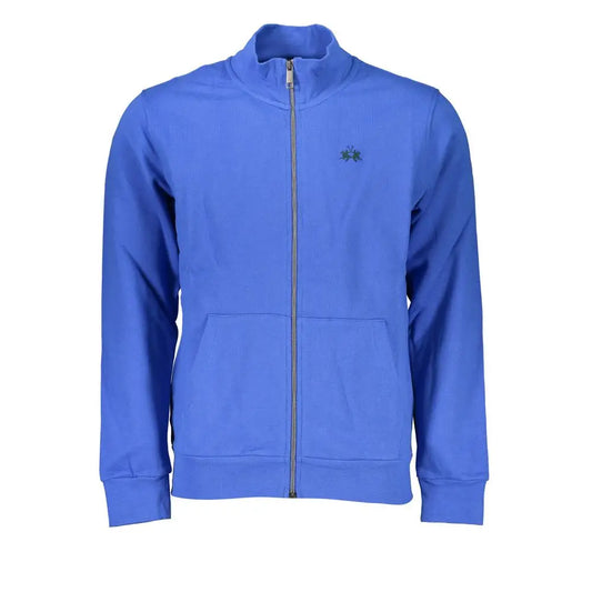 La Martina blue cotton sweater: vibrant royal blue zip-up jacket med broderet logo