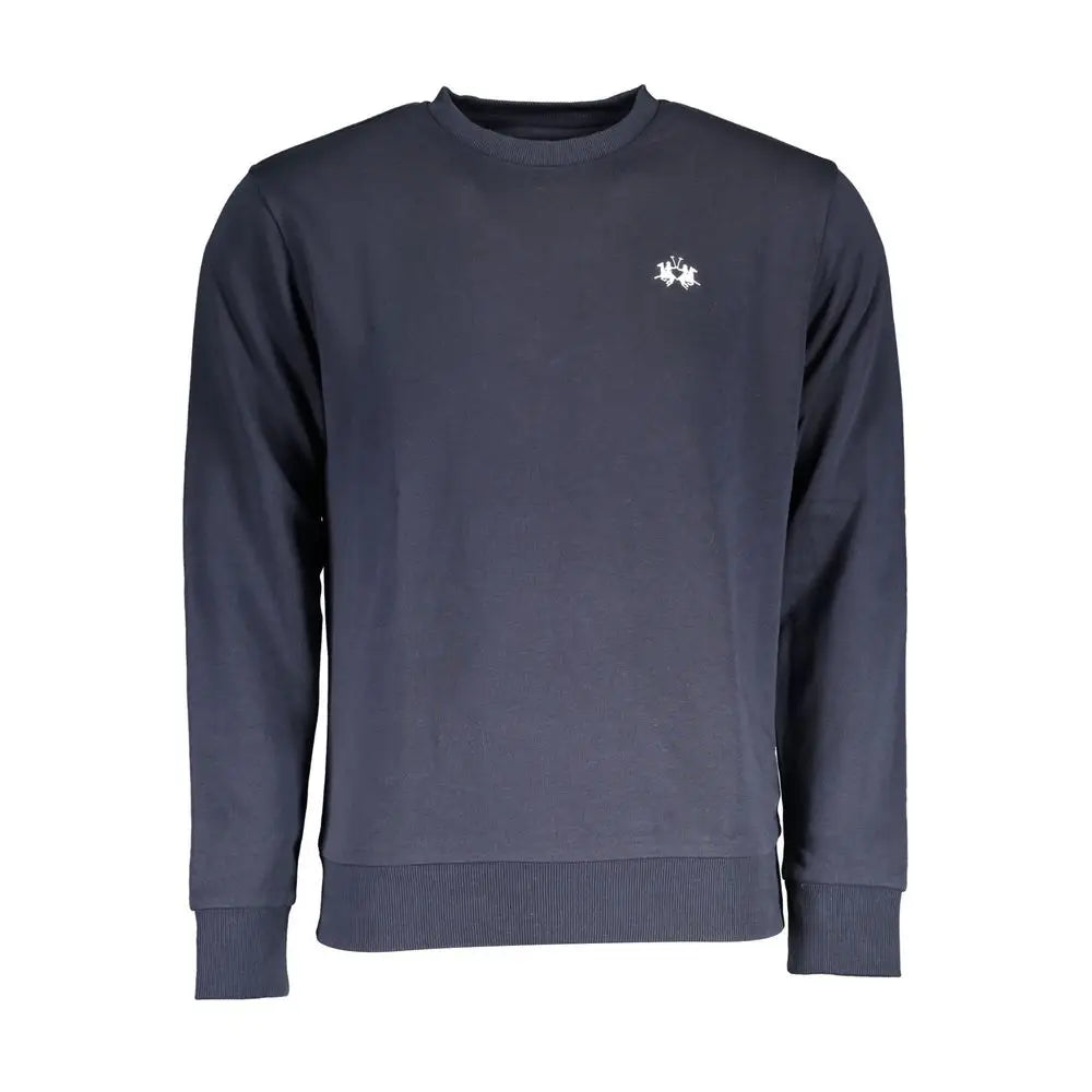 Elegant blå sweater: mørk marineblå crewneck med hvid logo fra La Martina