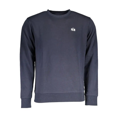 Elegant blå sweater: mørk marineblå crewneck med hvid logo fra La Martina