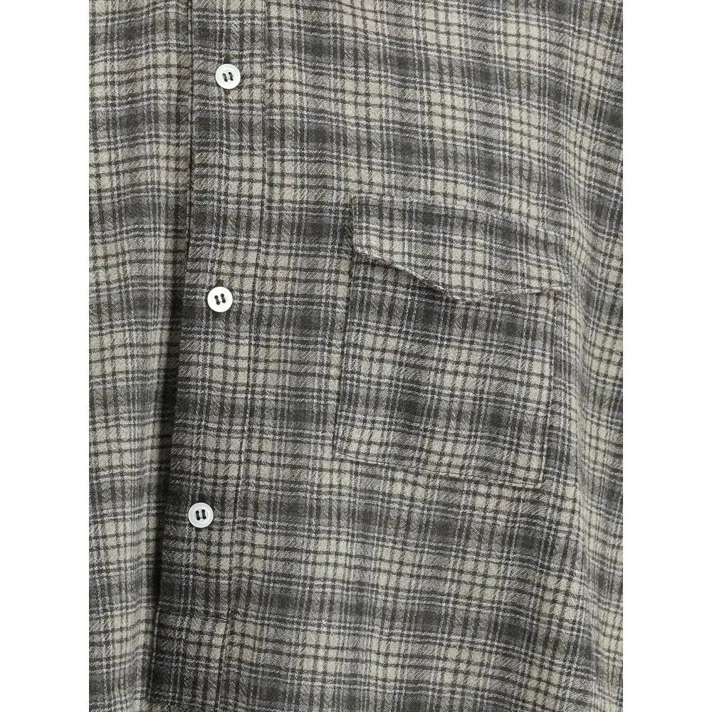 Magliano multicolor fleece wool pattern shirt in gray and white plaid with silver buttons