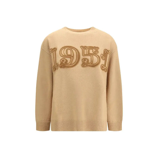 Max Mara beige uld sweatshirt med broderet 1951 og ribkant