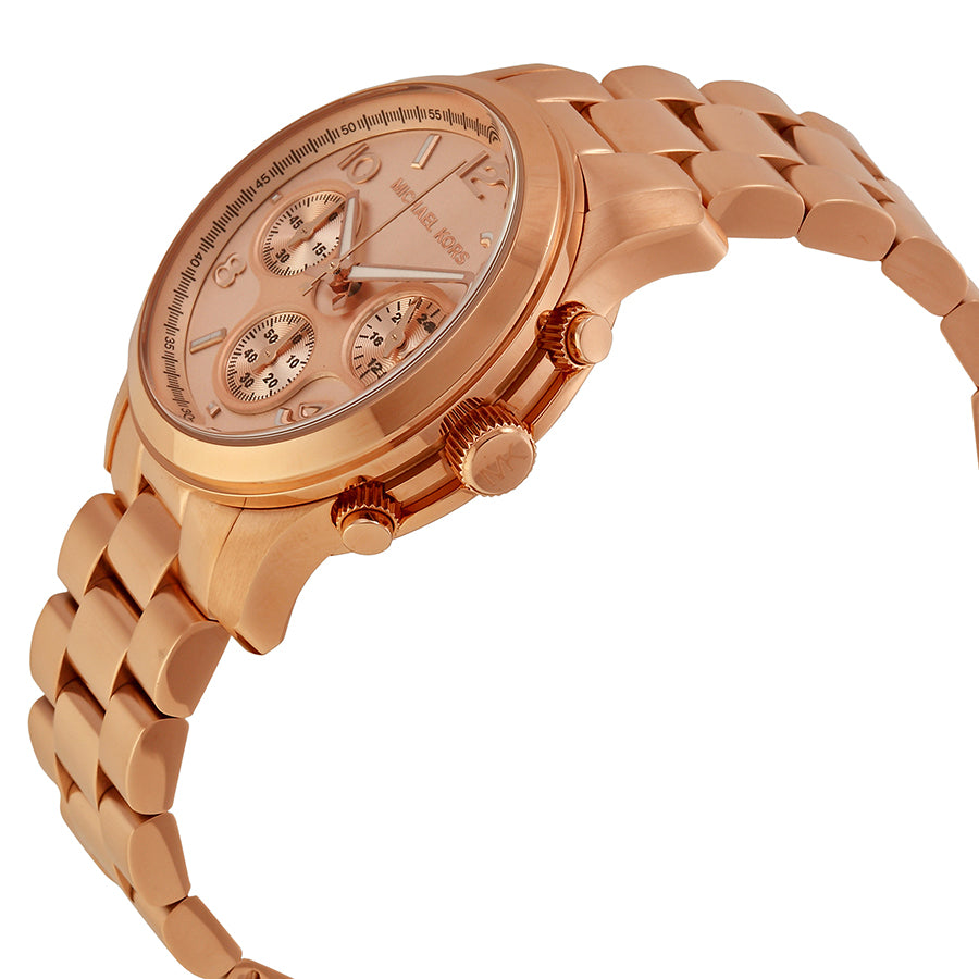 Michael Kors Runway MK5128 dameur i rosaguld med chronograph og rosaguldfarvet stållænke – sideprofil