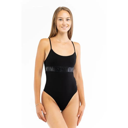Sort moschino sort cotton bodysuit med reflekterende logo over taljen