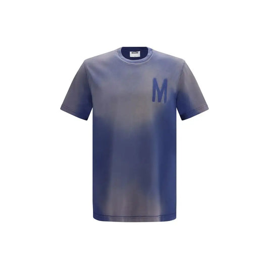 Moschino blå bomuld t-shirt med gradient og m-logo