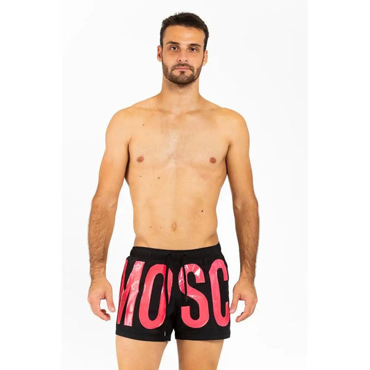 Moschino fuchsia polyester badeshorts med pink logo, 100% originale brands