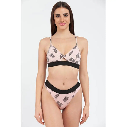 Moschino multicolor bomuld bh, pink med sort bjørneprint