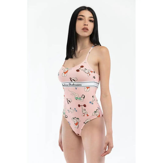 Moschino pink cotton bodysuit with exercise cartoons