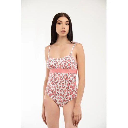 Moschino pink modal bodysuit i pink og hvid leopardprint med pink taljebånd